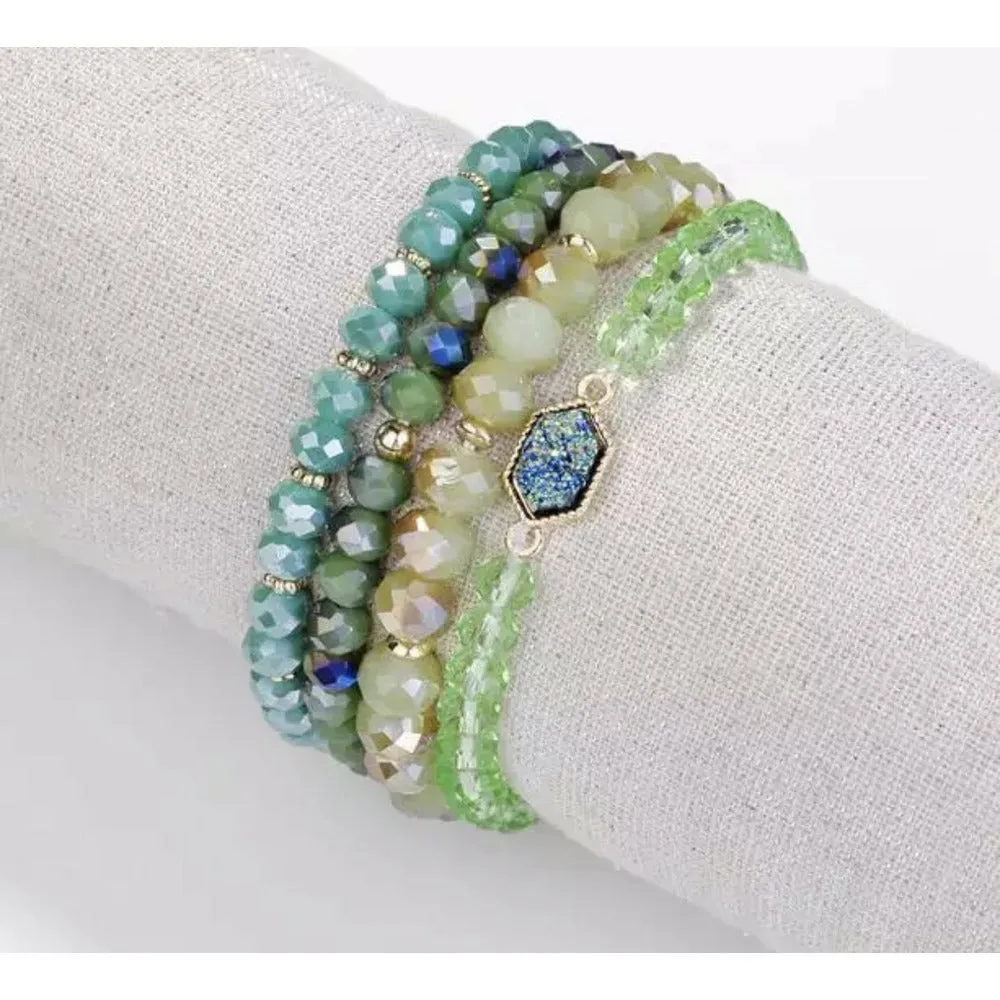 Crystal Druzy Stacked Beaded Bracelet