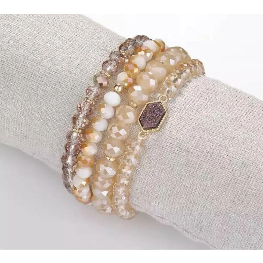 Crystal Druzy Stacked Beaded Bracelet