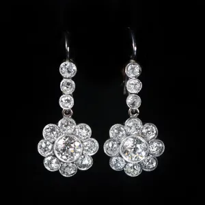 Edwardian Platinum 3.00 CTW Old European Cut Diamond Dangle Earrings