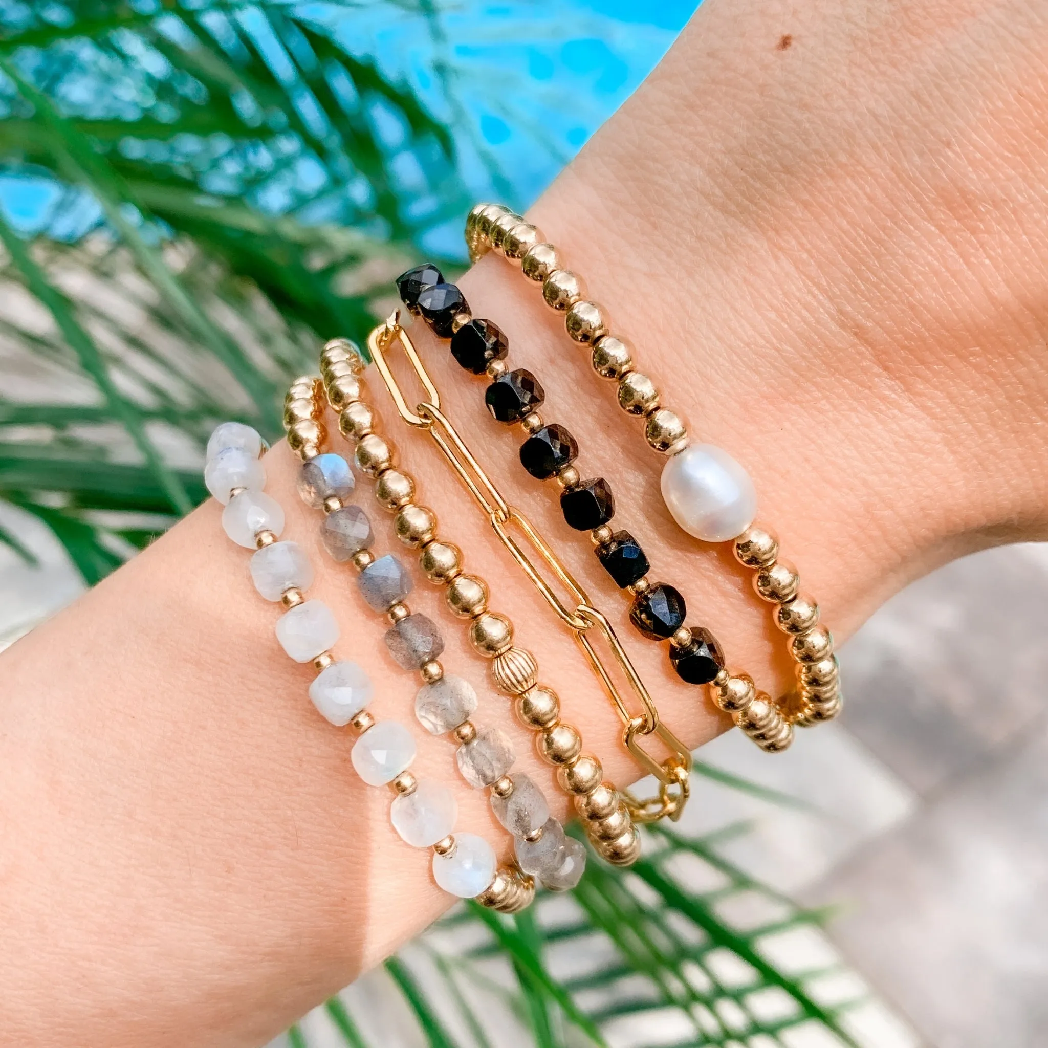 Gold Beaded Bracelet | Spinel