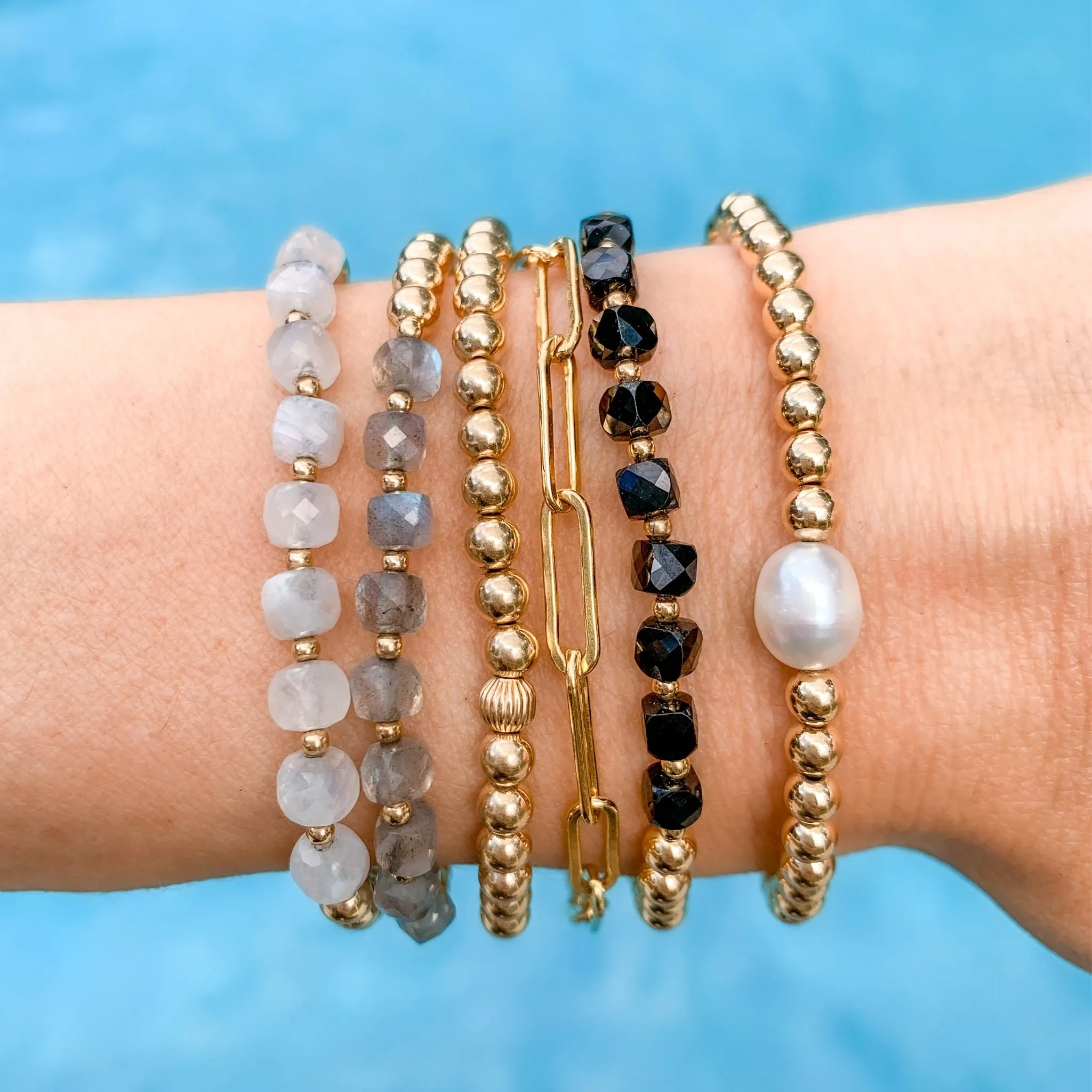 Gold Beaded Bracelet | Spinel