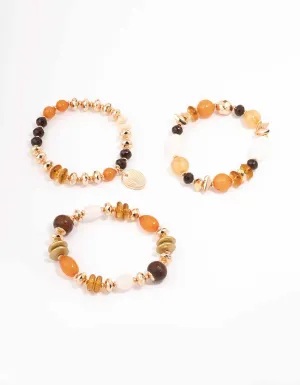 Gold Mixed Beaded Stretch Bracelet 3-Pack