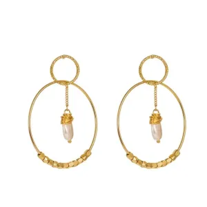 Gold Pearl Double Hoop Earrings for Women