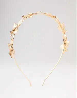 Gold Small Leafy Crystal Headband