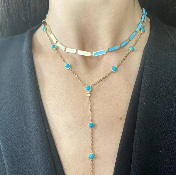 Gold Turquoise Lariat or Choker Necklace