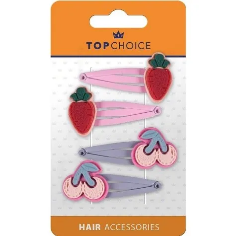 Hair Clips - Strawberries & Cherries, 4 pcs