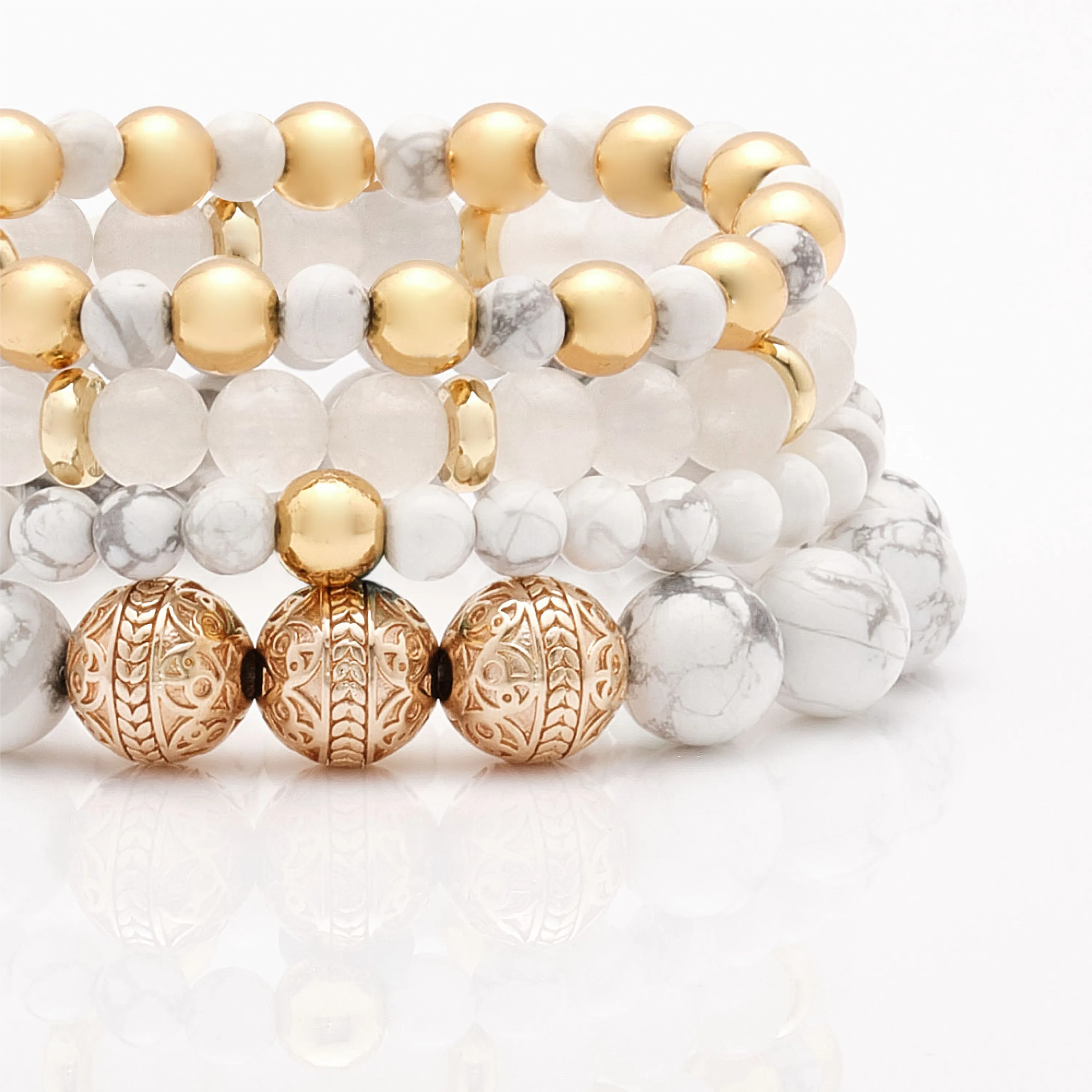 Howlite Rose Gold Bracelet with Howlite and White Jade Bracelet