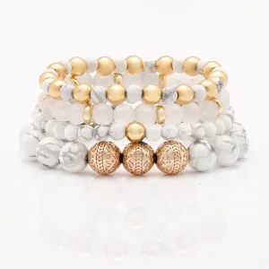 Howlite Rose Gold Bracelet with Howlite and White Jade Bracelet