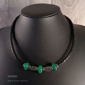 Jade Celtic Choker Necklace Silver Green Black Leather