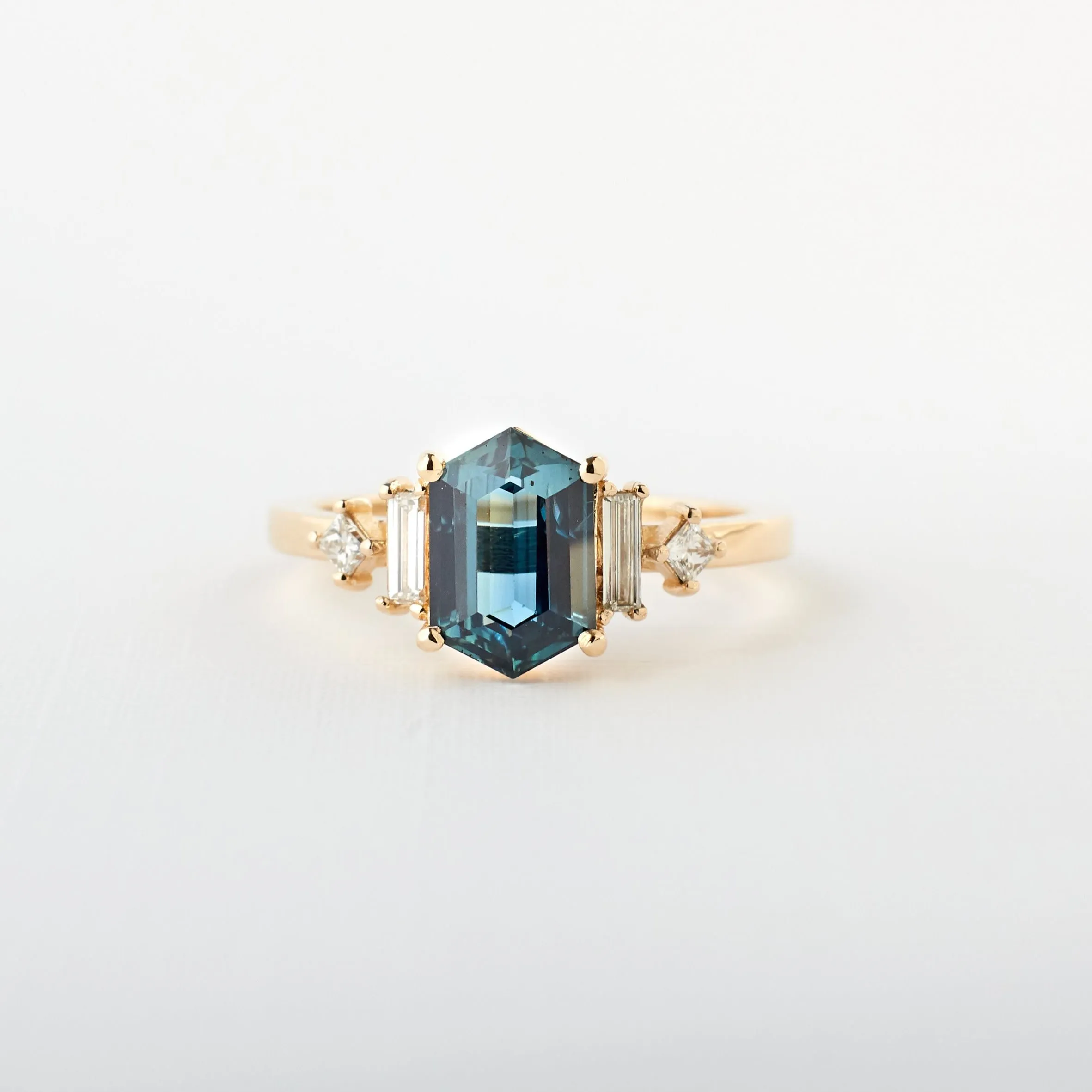 Josie Ring - 1.59 carat teal-blue hexagon shaped sapphire