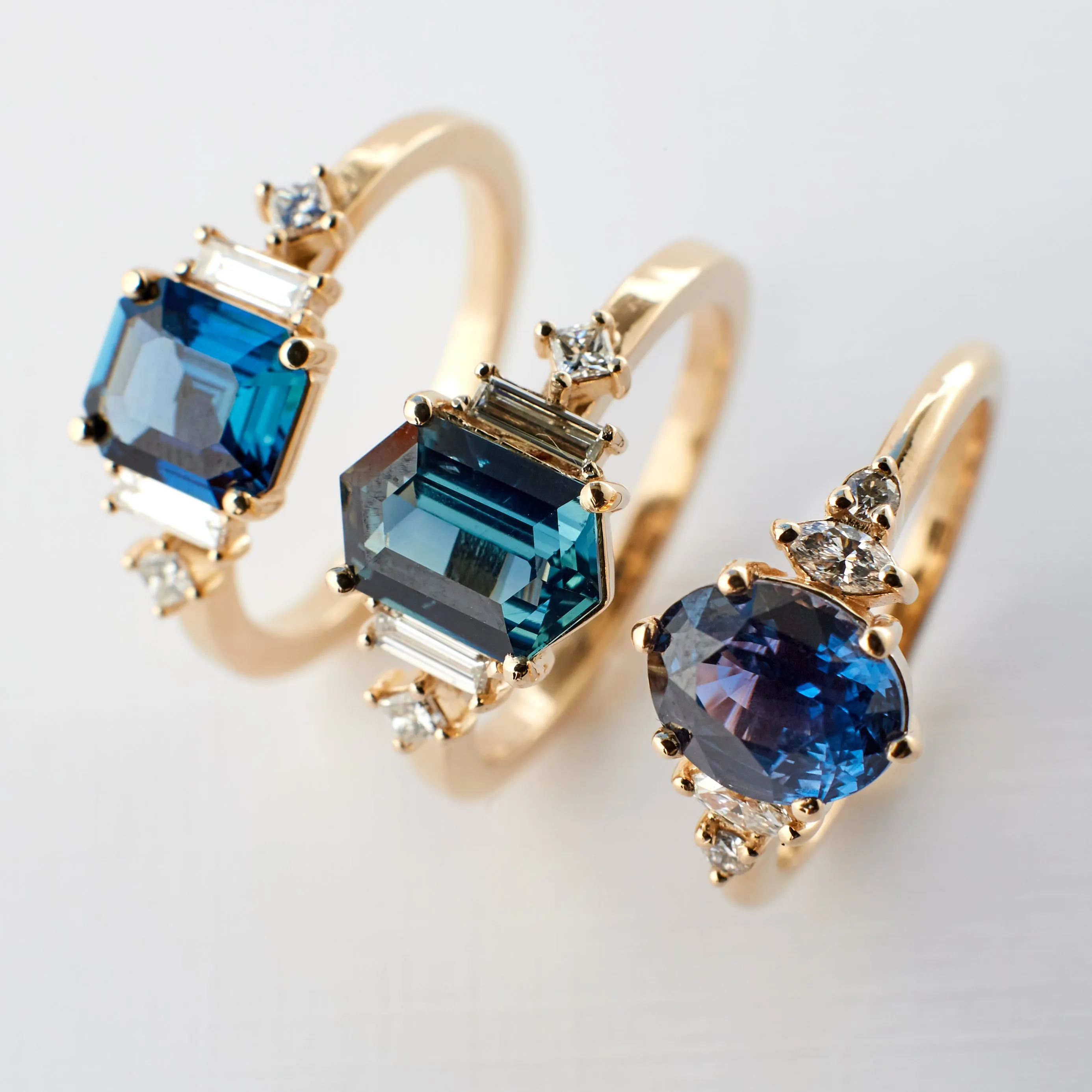 Josie Ring - 1.59 carat teal-blue hexagon shaped sapphire