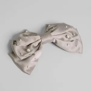 Large Fabric Pearl Bow Barrette