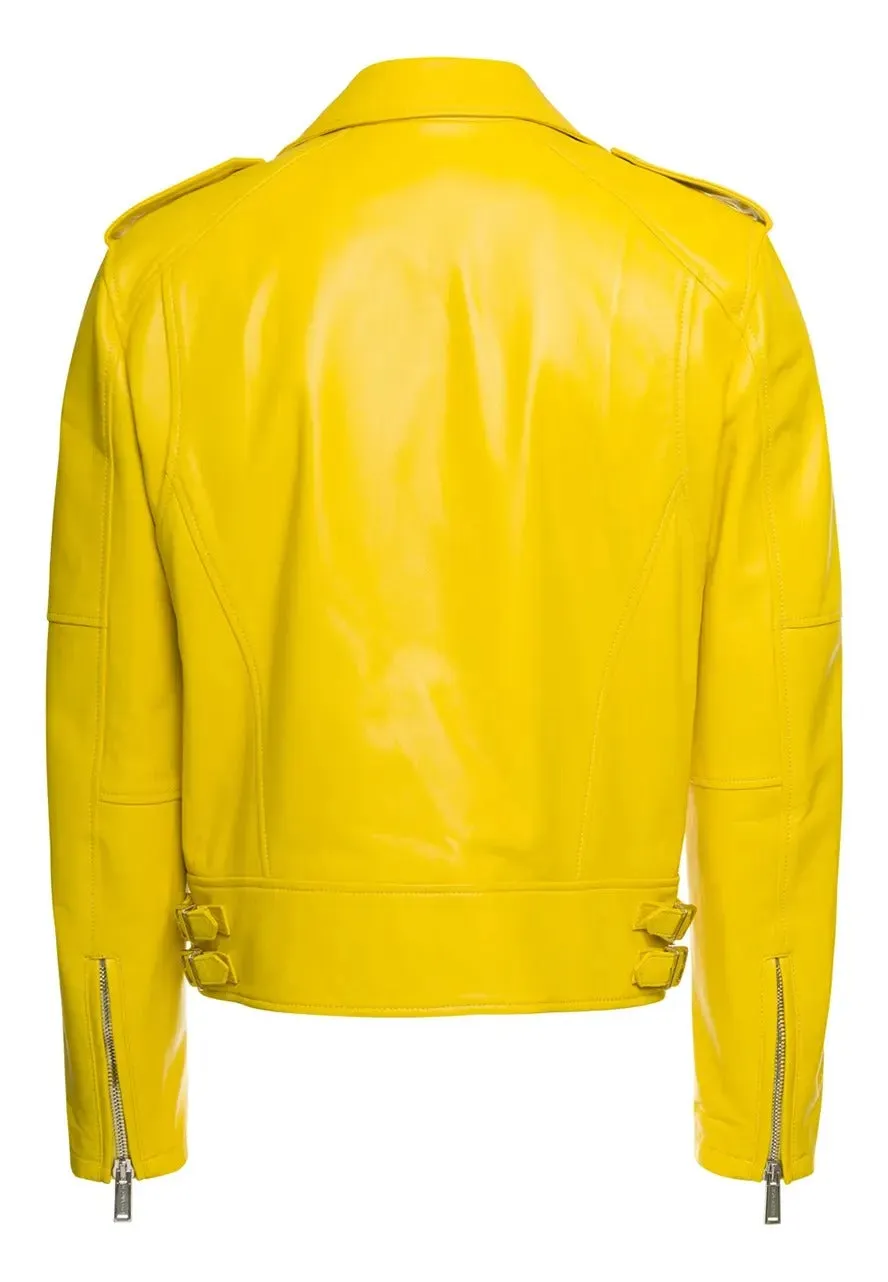 Men's Bright Yellow Leather Biker Jacket