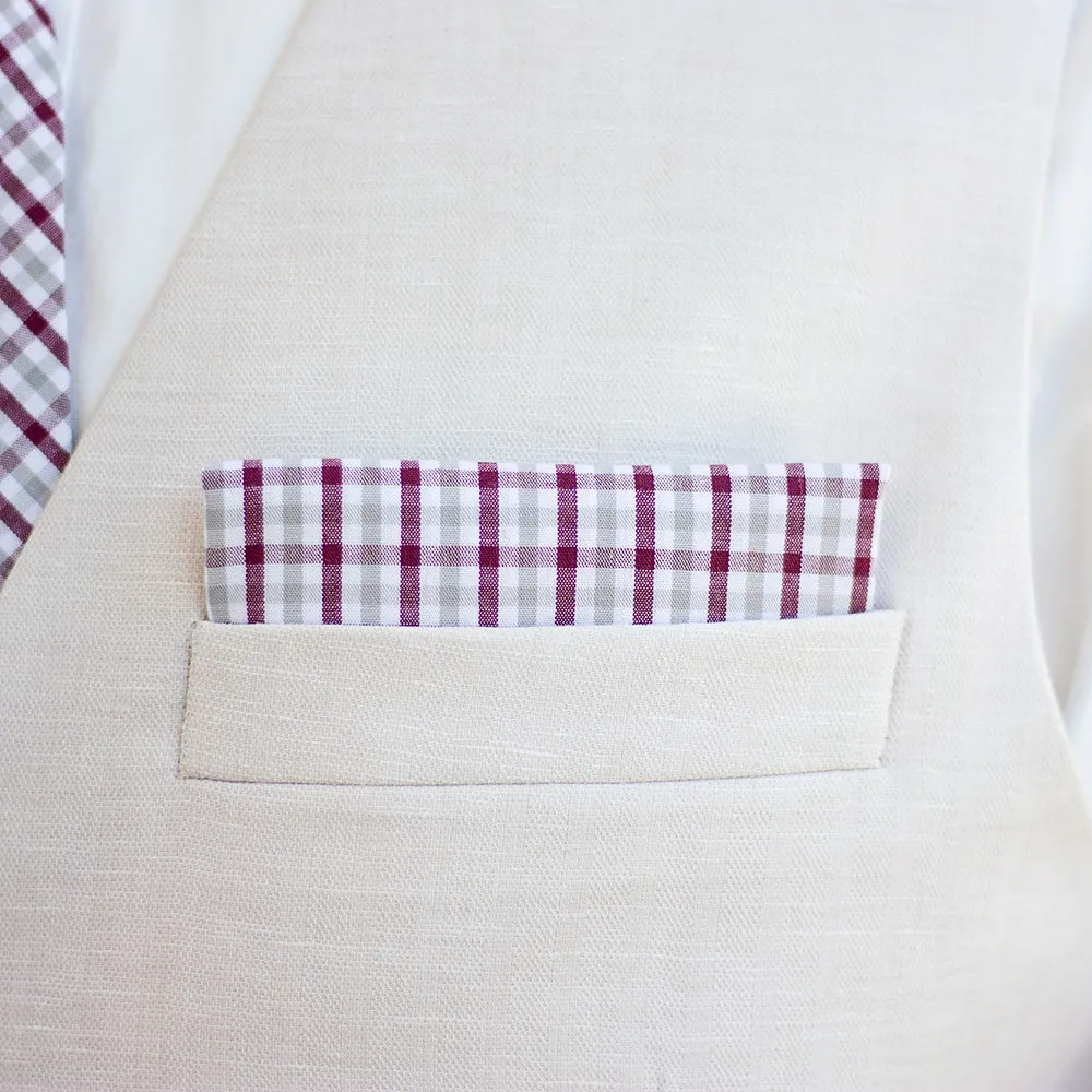 Men's Necktie / Grey And Burgundy Plaid