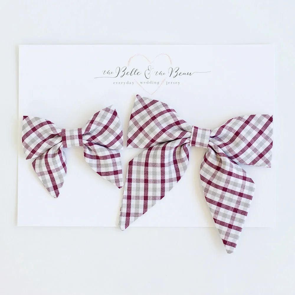 Men's Necktie / Grey And Burgundy Plaid