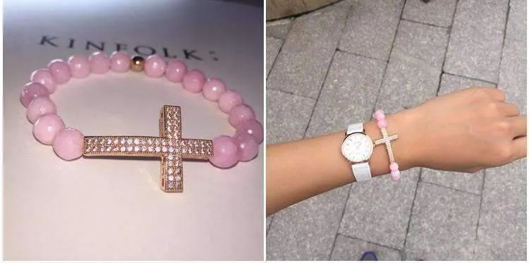 Micro Paved Beaded Cross Bracelet