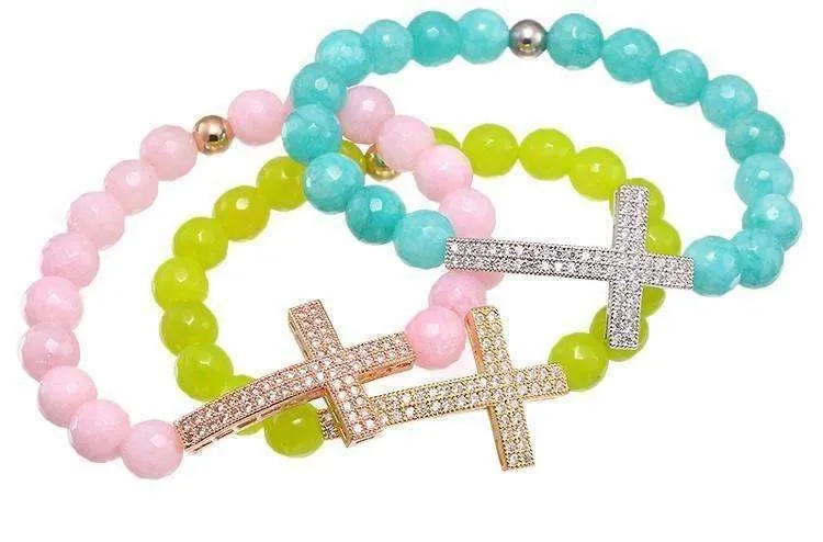 Micro Paved Beaded Cross Bracelet