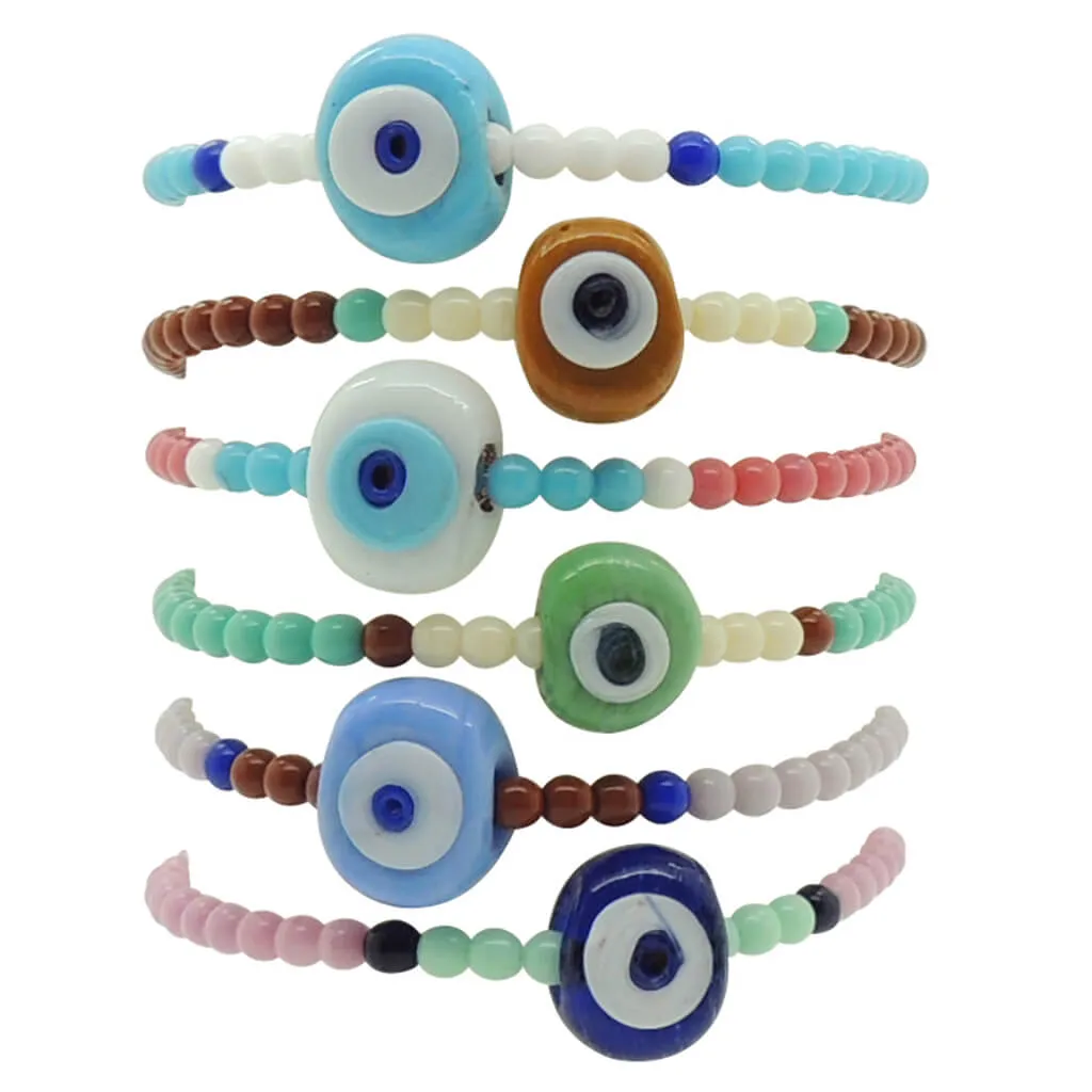 Multicolour Glass Evil Eye Nugget Glass Bead Mix Bracelet