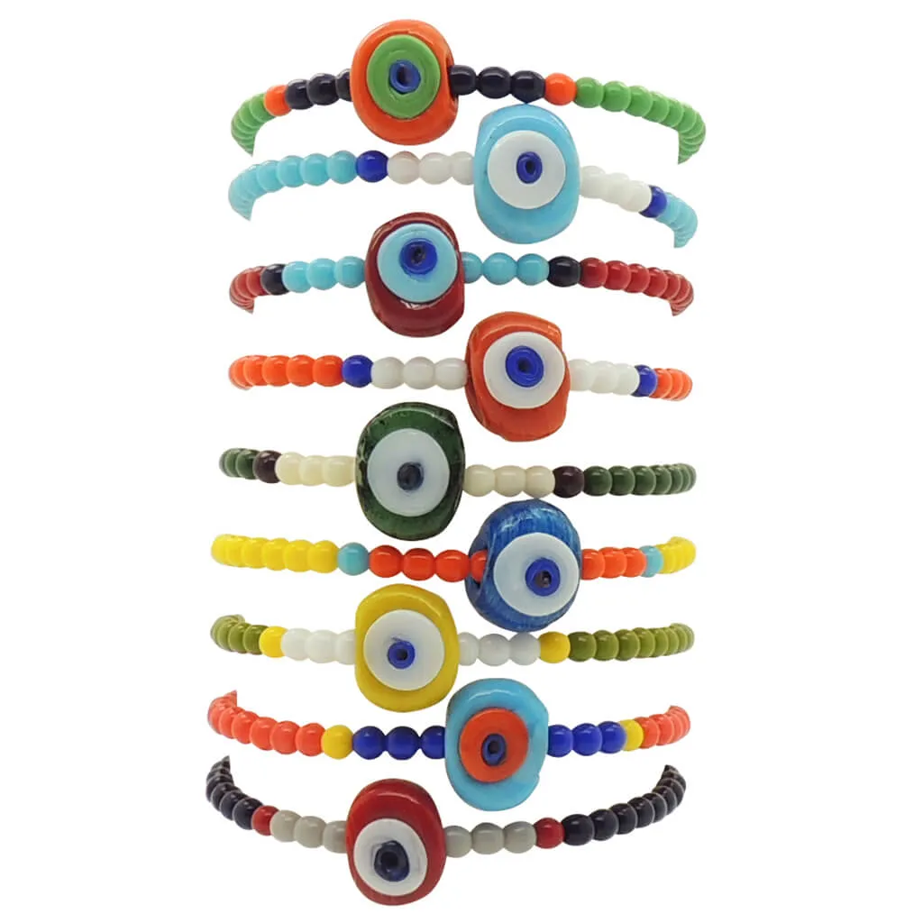 Multicolour Glass Evil Eye Nugget Glass Bead Mix Bracelet