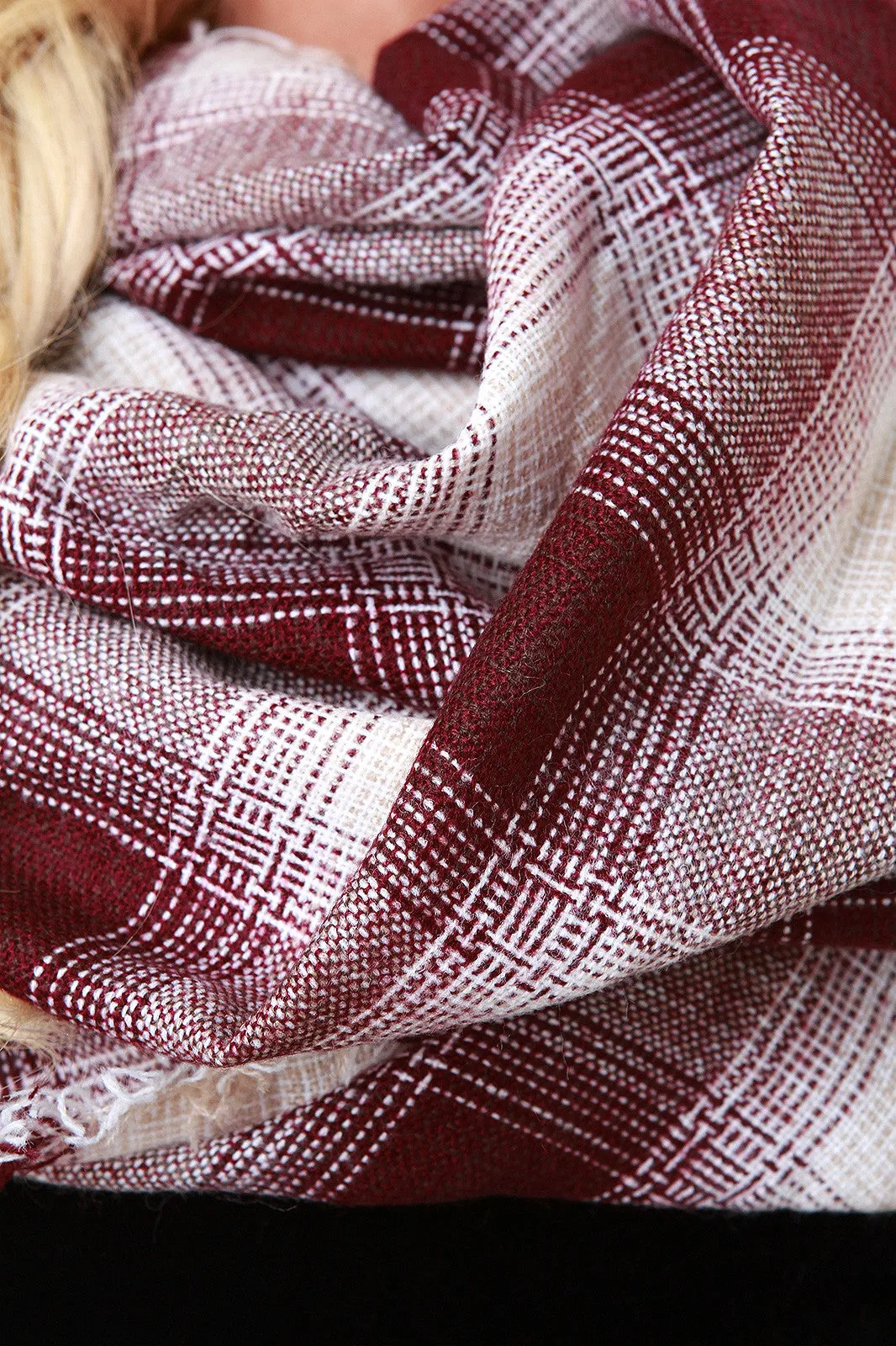 Ombre Plaid Fringe Hem Blanket Scarf