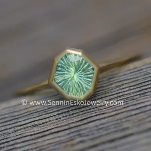 READY TO SHIP 0.92 Carat Mint Sapphire Yellow Gold Bezel Ring - Size 6.5