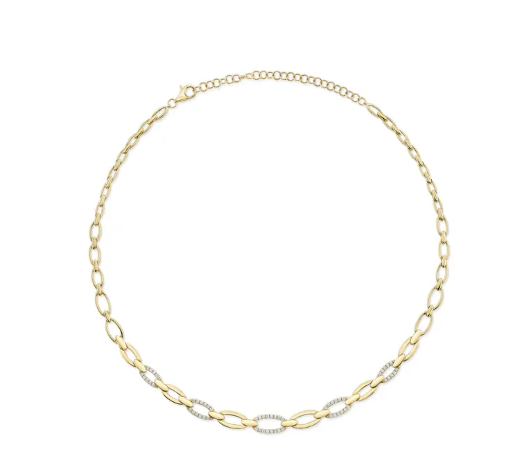 Shy Creation Alternating Diamond Oval Link Necklace