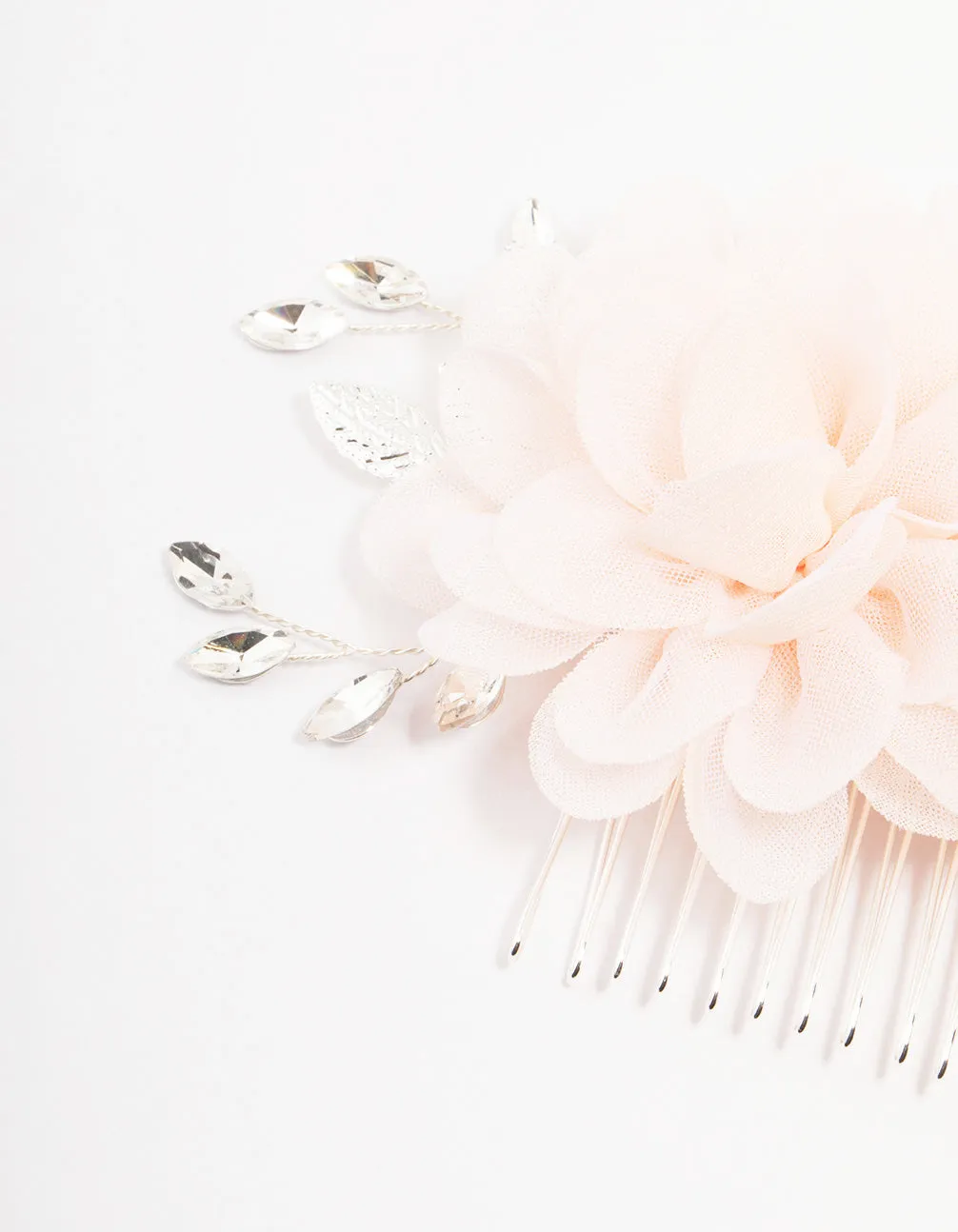 Silver Flower Crystal Leaf Hair Comb