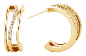 SJE310189 14K Gold-Dipped Textured Hoop Earrings