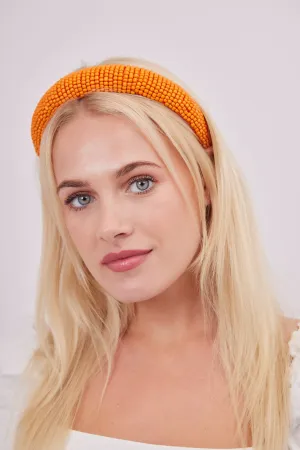 Solid Beaded Headband in Orange