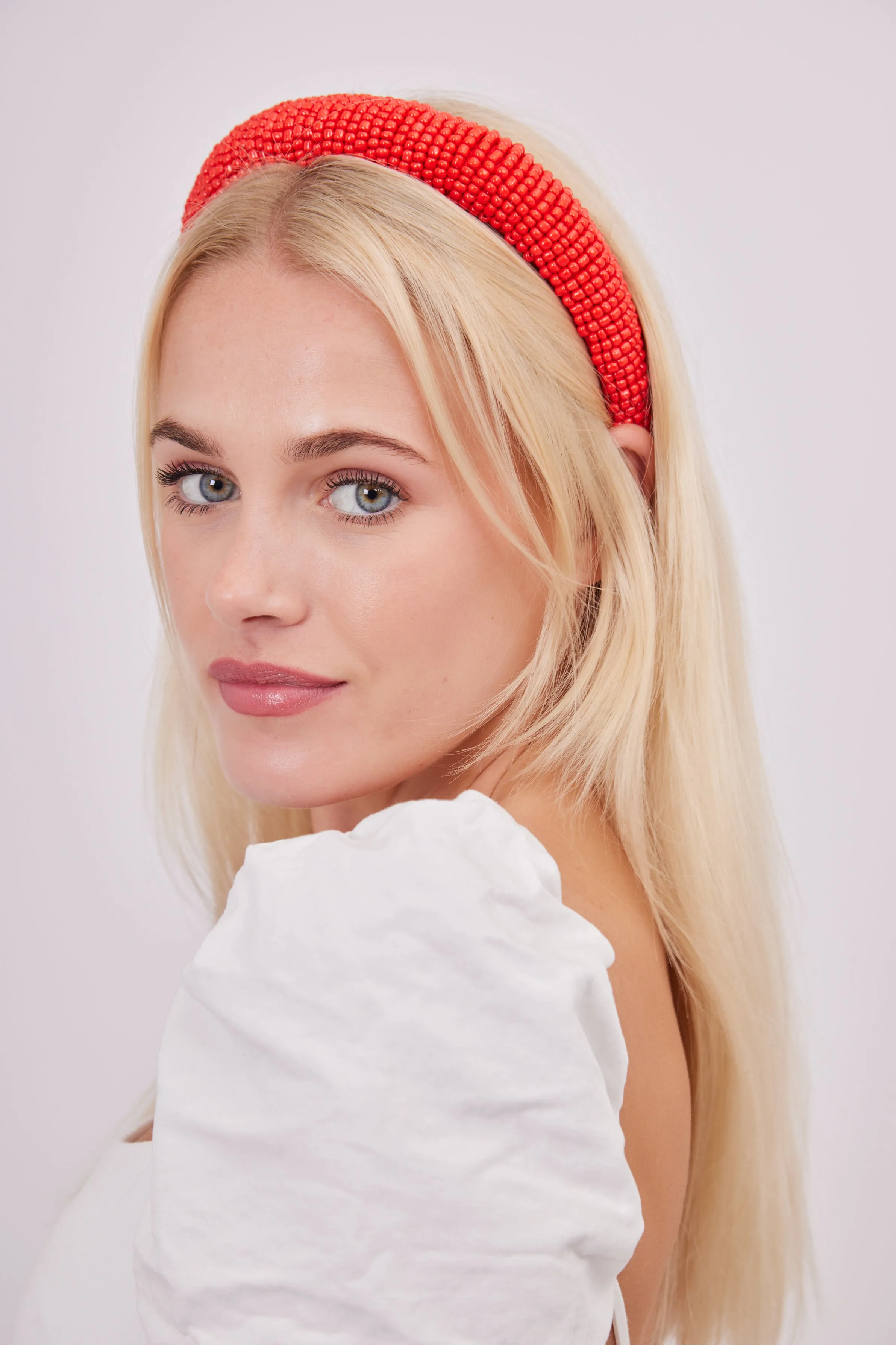 Solid Beaded Headband in Red