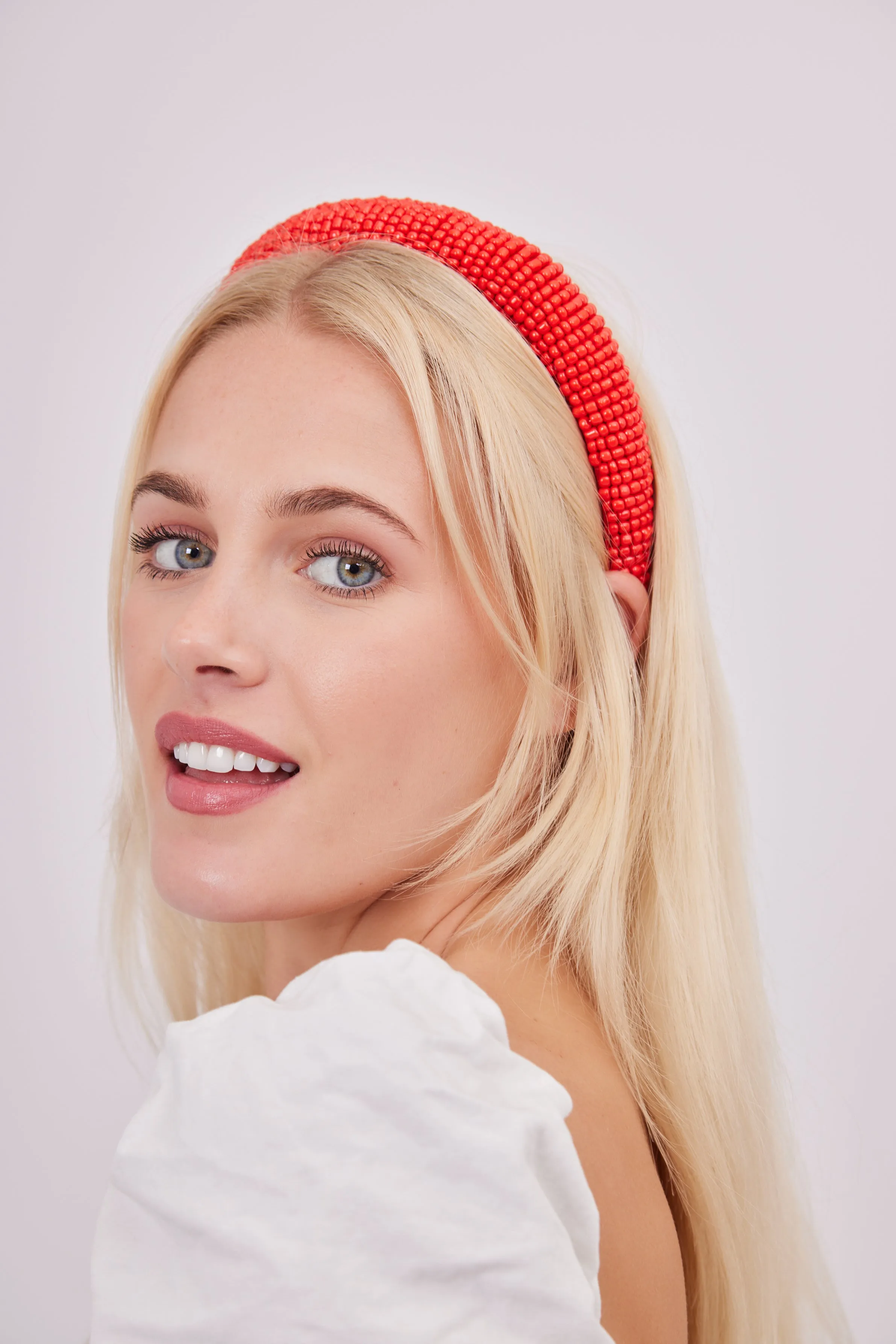 Solid Beaded Headband in Red