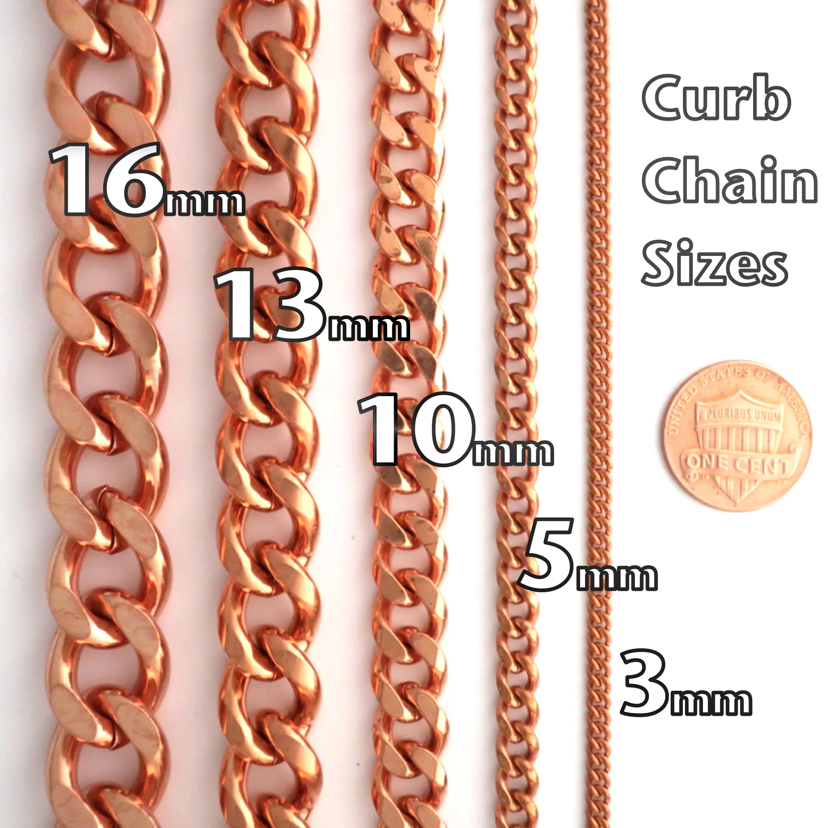 Solid Copper Bracelet Chain BC76L Heavy 10mm Copper Cuban Curb Chain Bracelet 9 Inch