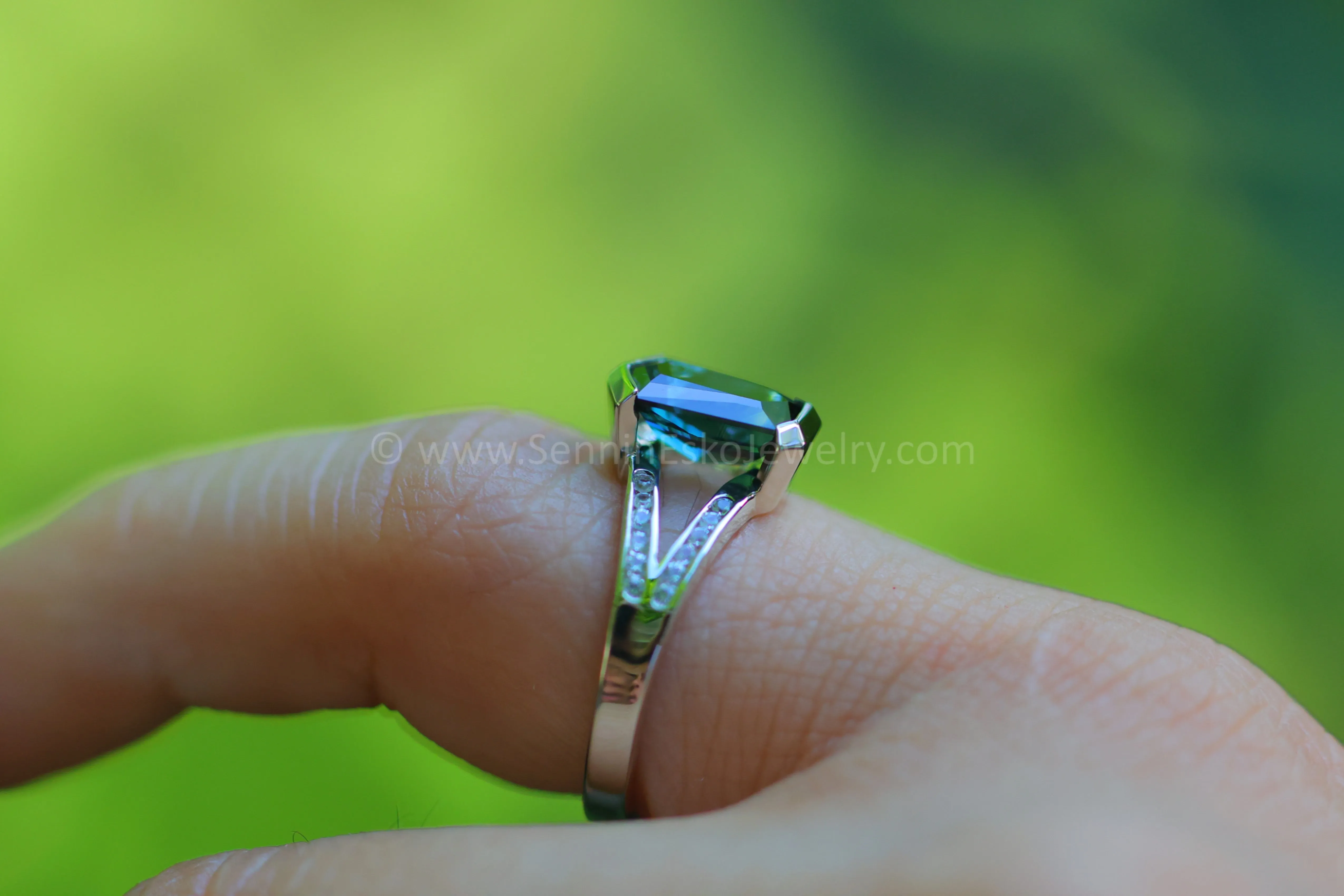 Split Shank Open Bezel Ring With Accents - Depicted with a Parti Sapphire (Setting Only, Center Stone Sold Separately)