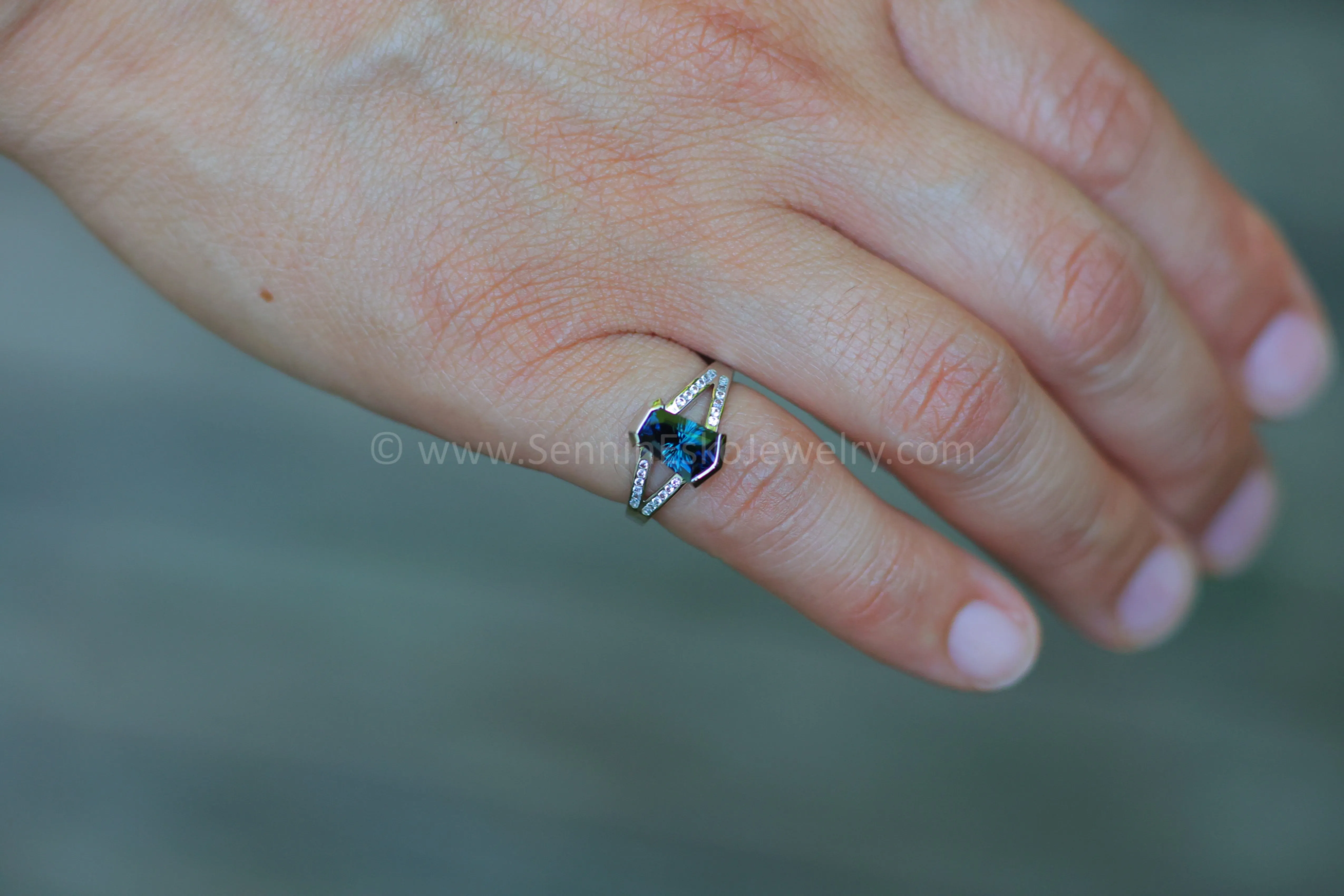 Split Shank Open Bezel Ring With Accents - Depicted with a Parti Sapphire (Setting Only, Center Stone Sold Separately)