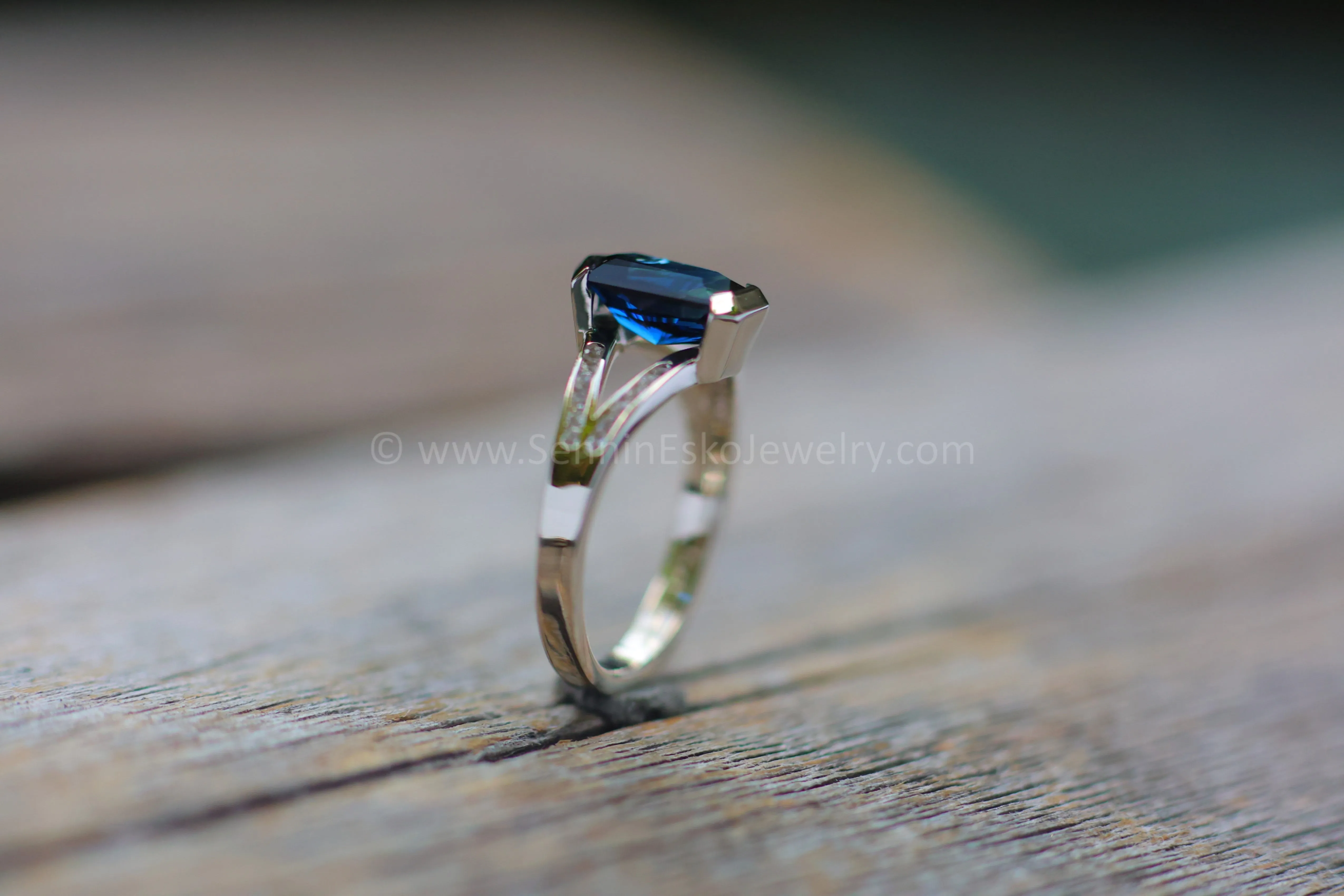 Split Shank Open Bezel Ring With Accents - Depicted with a Parti Sapphire (Setting Only, Center Stone Sold Separately)