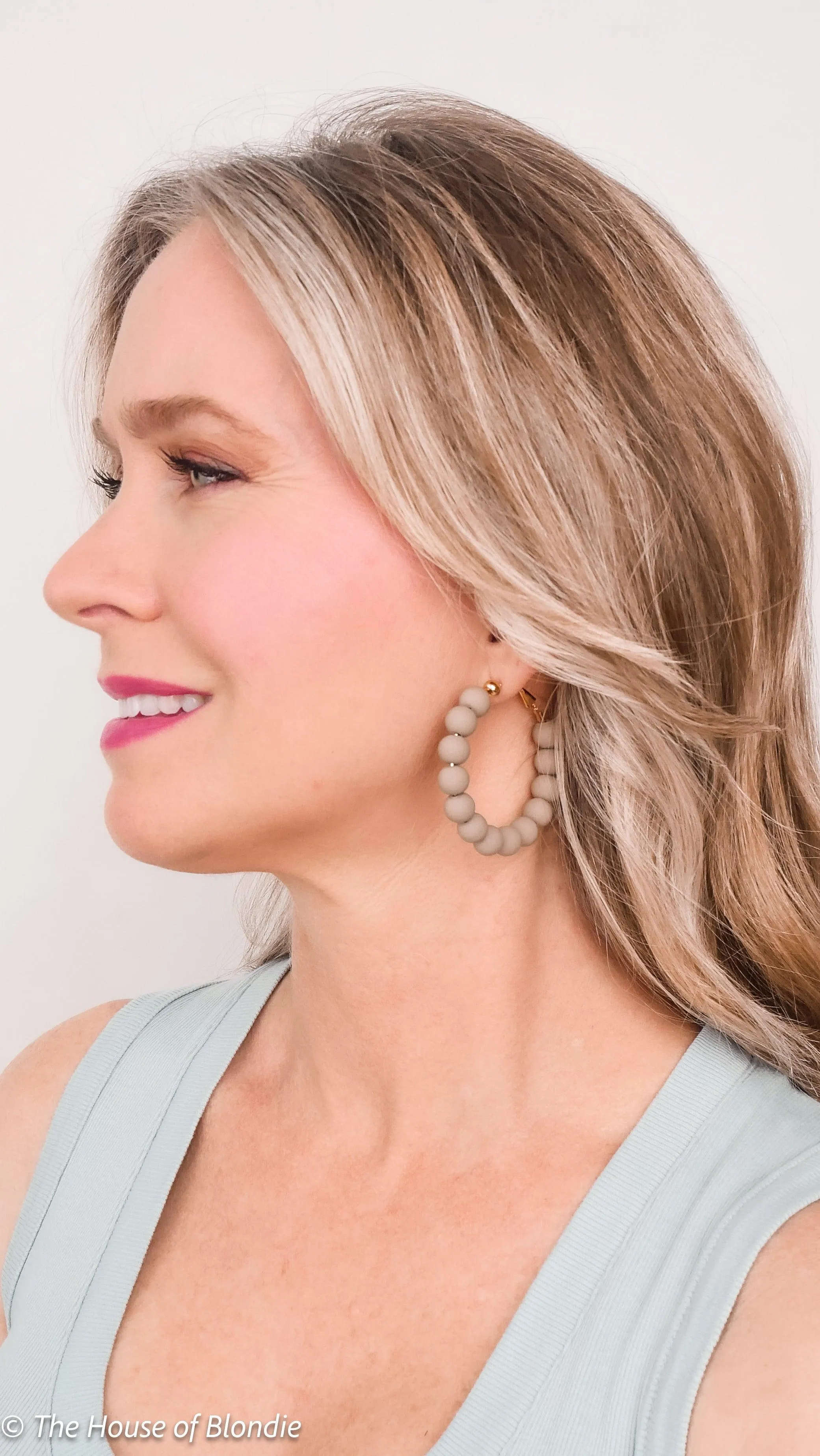 Taupe Ball Beaded Hoop Earrings