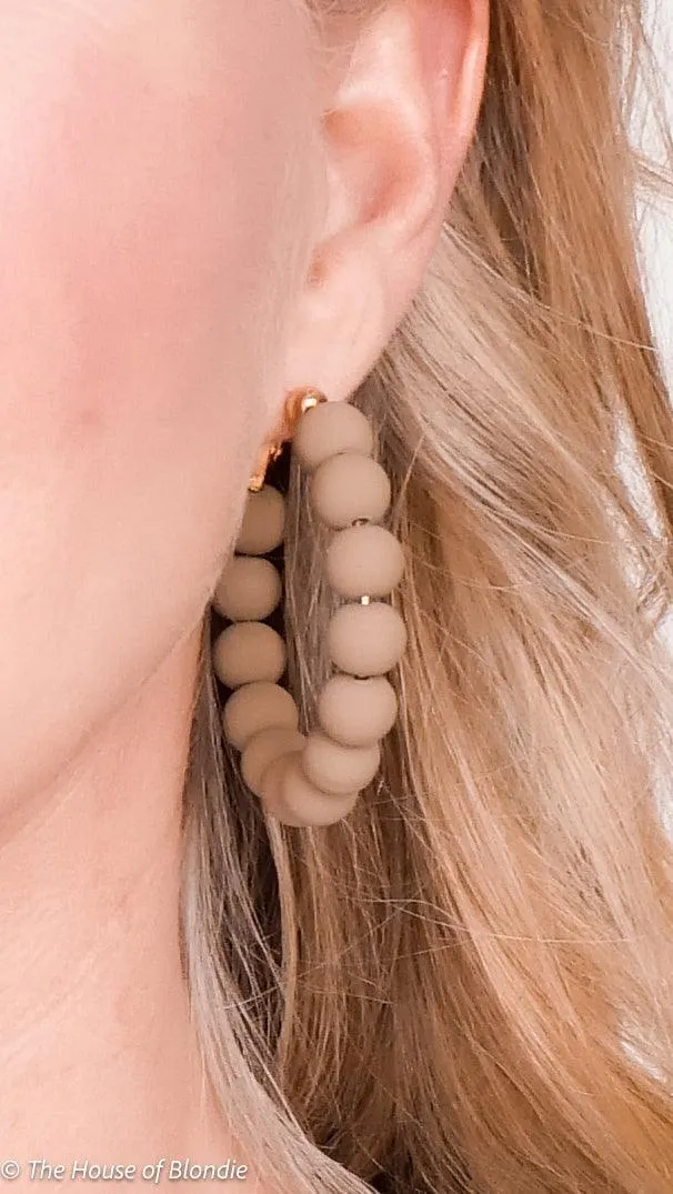 Taupe Ball Beaded Hoop Earrings