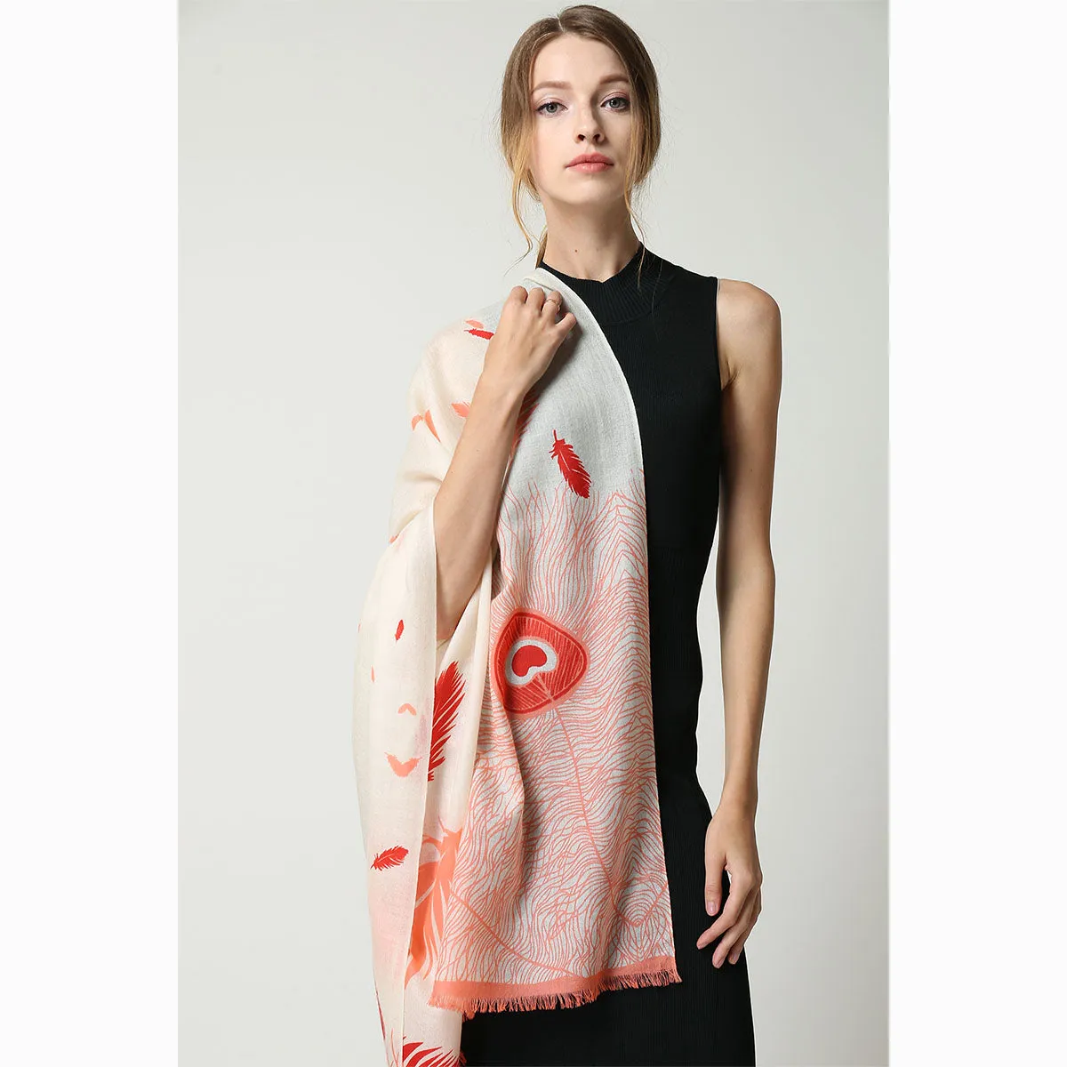 Ugg 100% Australian Merino Wool Scarf Cream and Coral