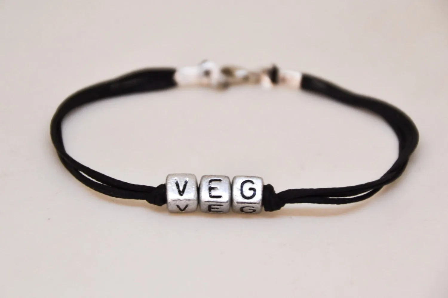 Vegetarian bracelet for men, black cord, gift for him