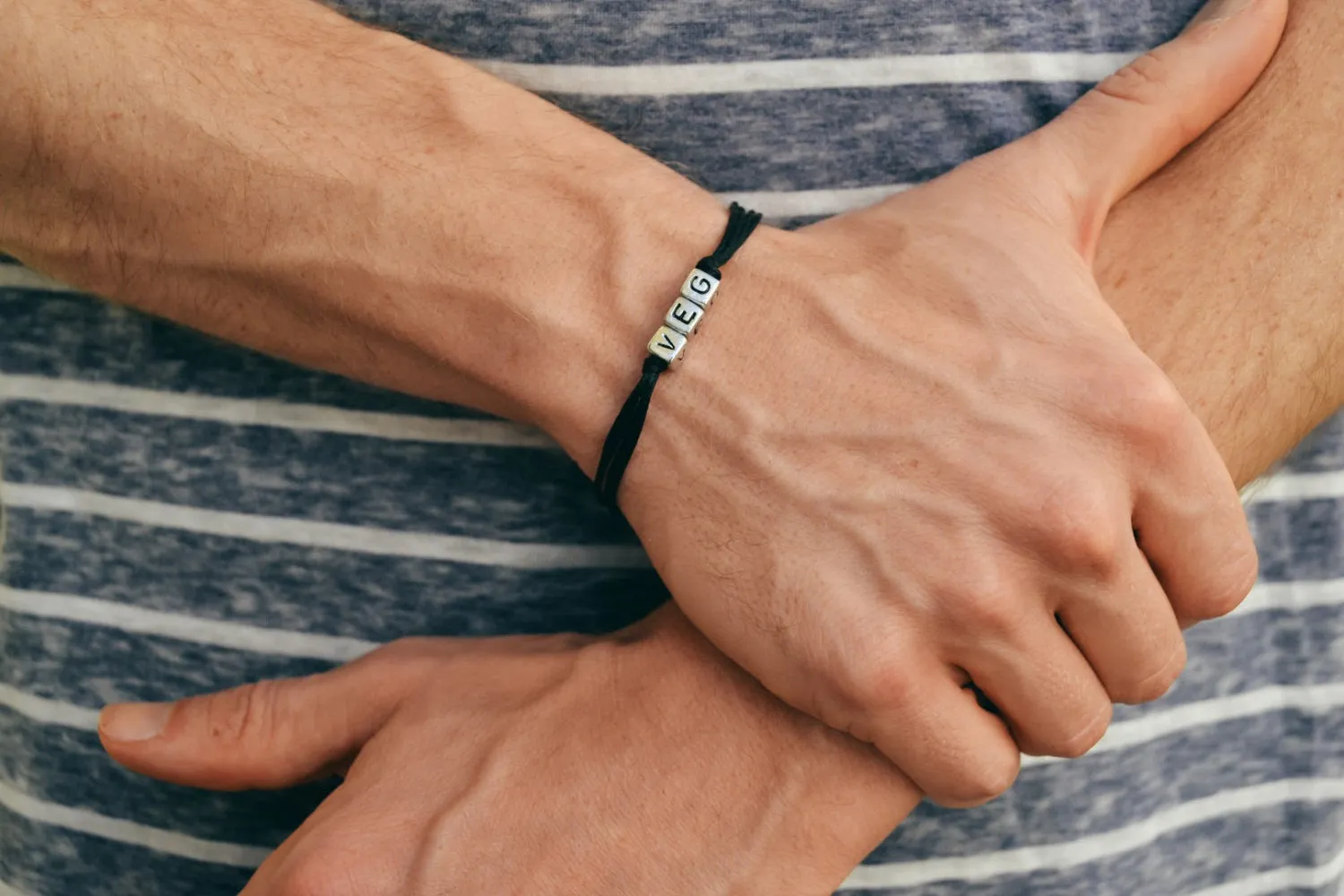 Vegetarian bracelet for men, black cord, gift for him