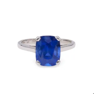 Vintage French GIA 4.24 Carat Ceylon Sapphire 18k White Gold Solitaire Ring