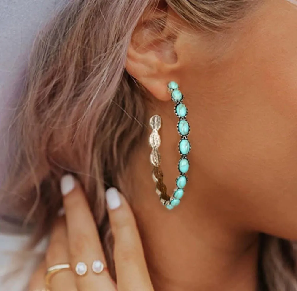 Western Turquoise Hoop Earrings