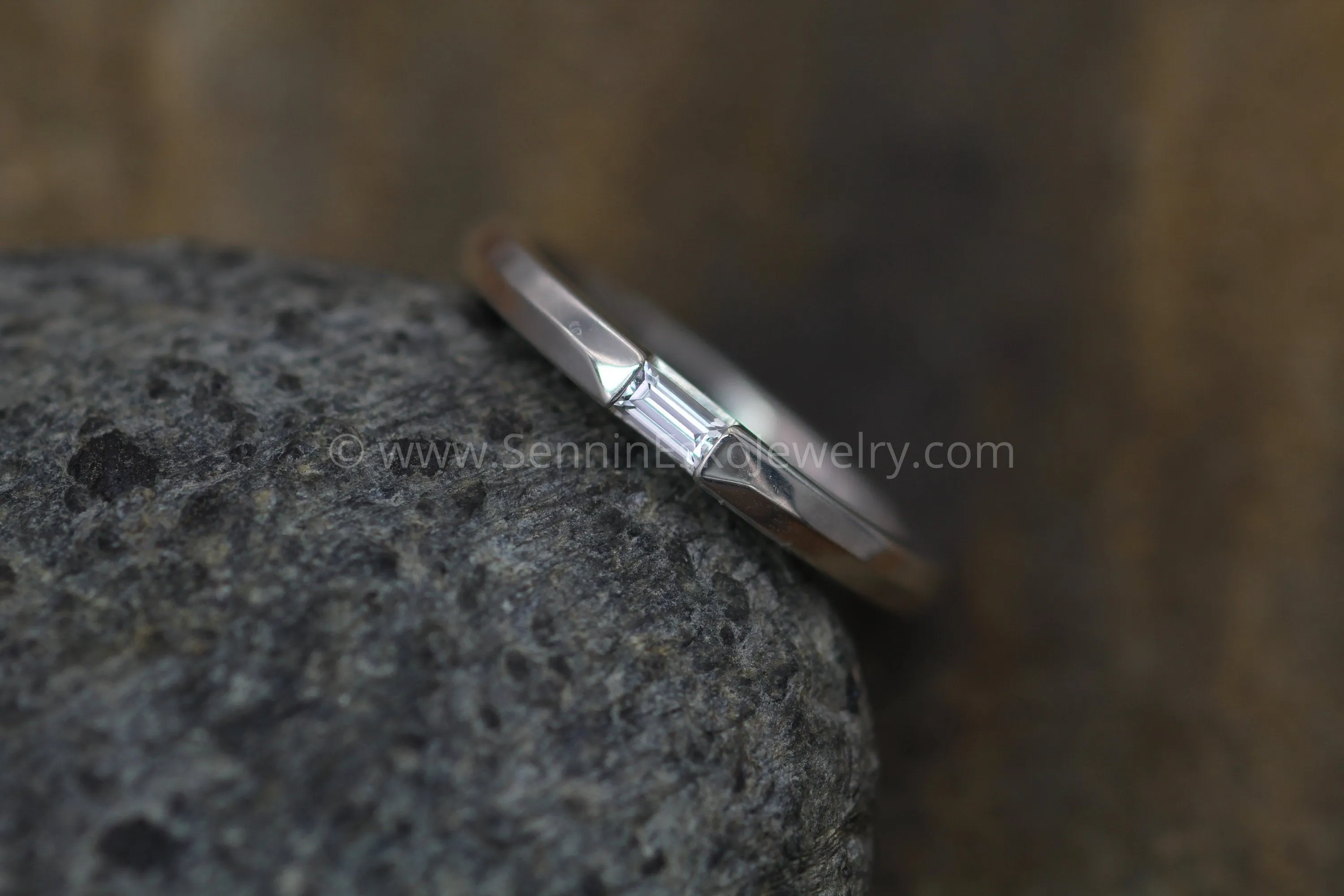 White Sapphire Channel Baguette Knife Edge Ring - Dainty Glossy Finish Ring - Knife Edge