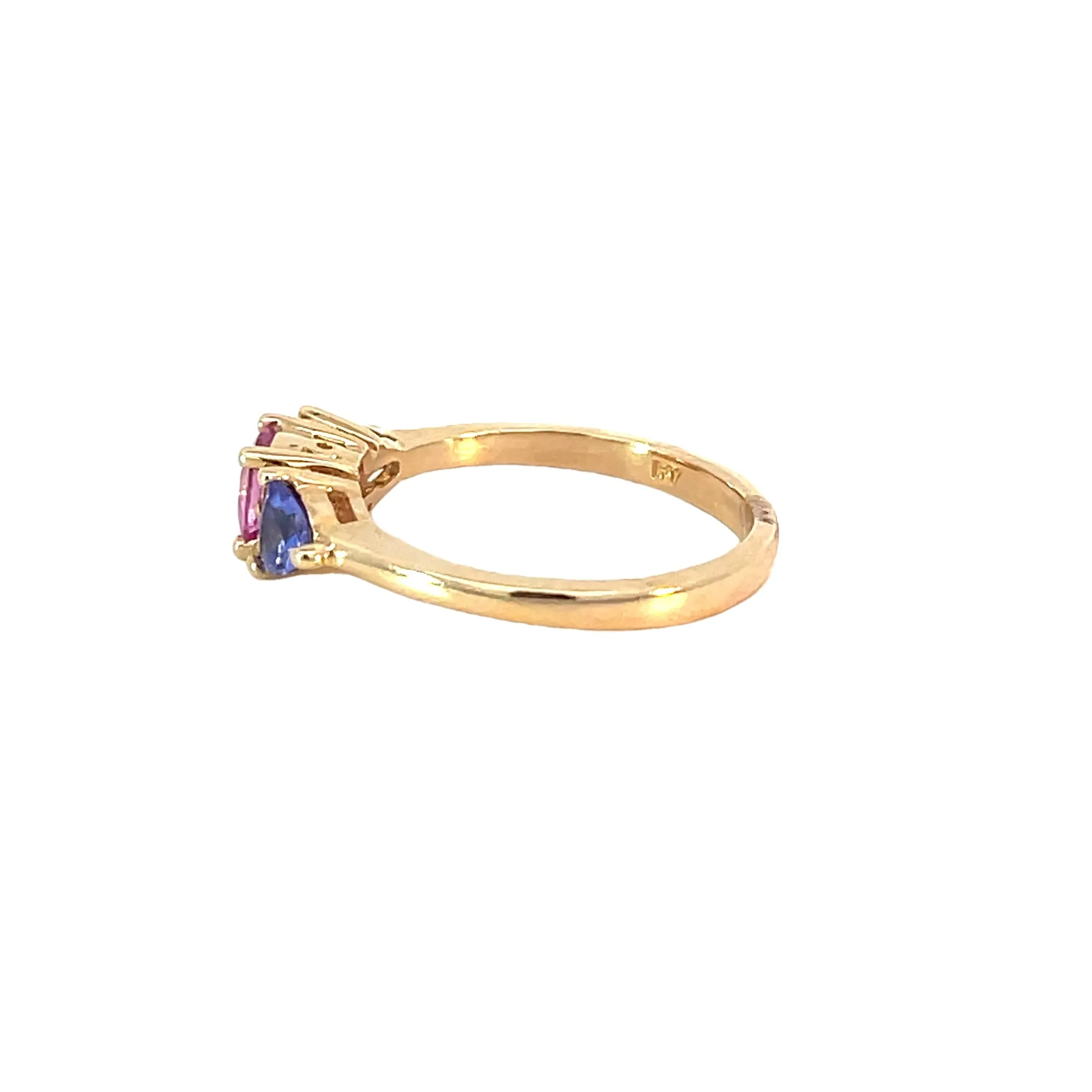 Yellow Gold Pink Sapphire Tanzanite Ring