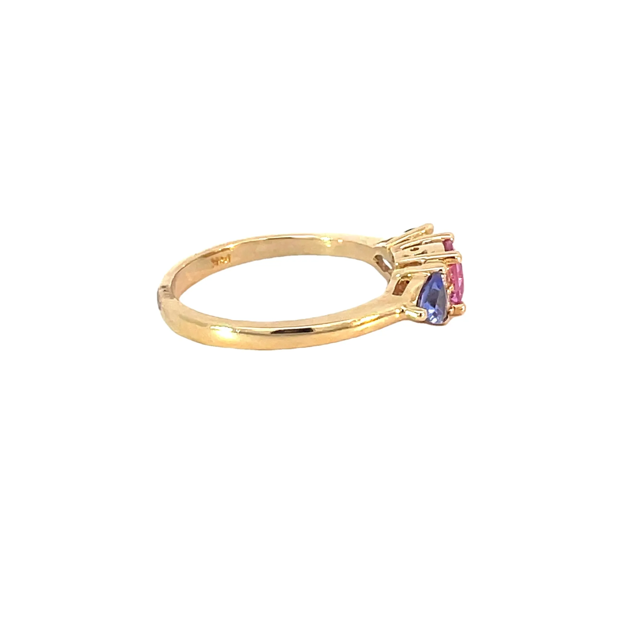 Yellow Gold Pink Sapphire Tanzanite Ring