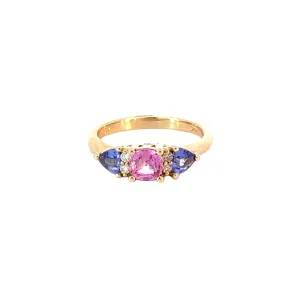 Yellow Gold Pink Sapphire Tanzanite Ring